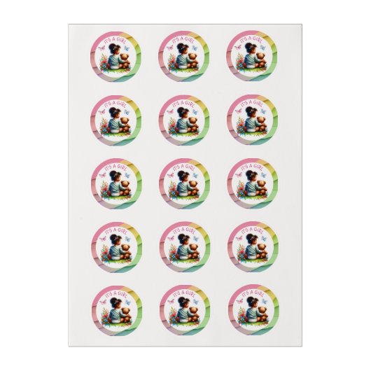 Baby Girl and her Teddy Bear | It's a Girl Edible Frosting Rounds (Sheet)