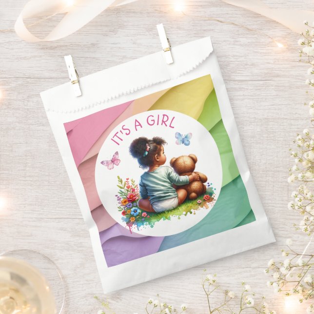 Baby Girl and her Teddy Bear | It's a Girl Favor Bag (Clipped)