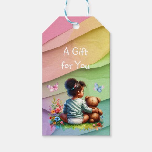 Baby Girl and her Teddy Bear  Its a Girl Gift Tags