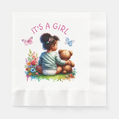 Baby Girl and her Teddy Bear  Its a Girl Napkins