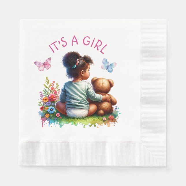 Baby Girl and her Teddy Bear | It's a Girl Napkins (Front)
