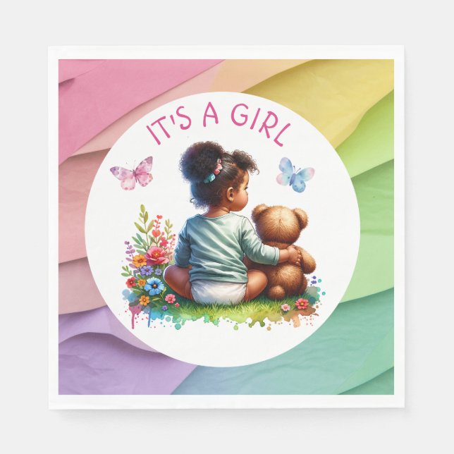 Baby Girl and her Teddy Bear | It's a Girl Napkins (Front)