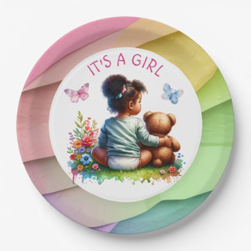 Baby Girl and her Teddy Bear  Its a Girl Paper Plates