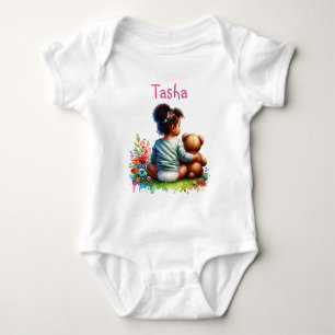 Baby Girl and her Teddy Bear   Personalized Bodysuit