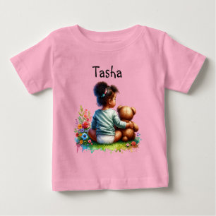 Baby Girl and her Teddy Bear   Personalized T-Shirt