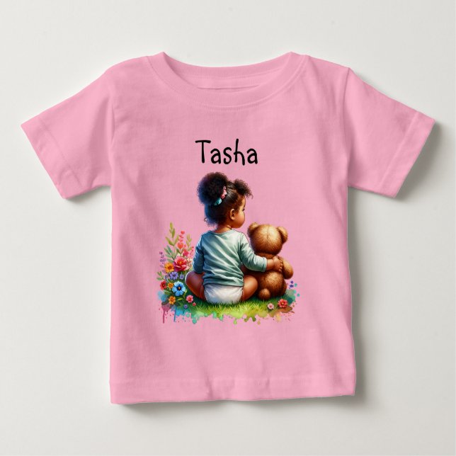 Baby Girl and her Teddy Bear | Personalized T-Shirt (Front)