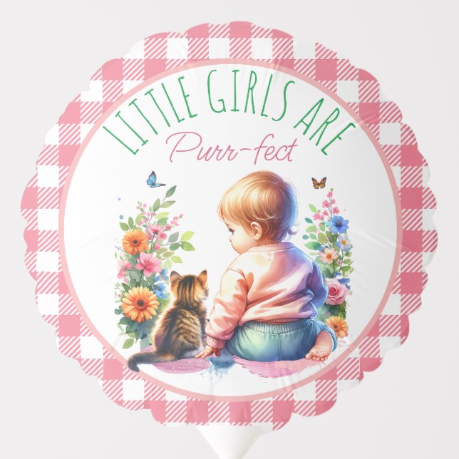 Baby Girl and Kitten |  Baby Shower Balloon (Front)