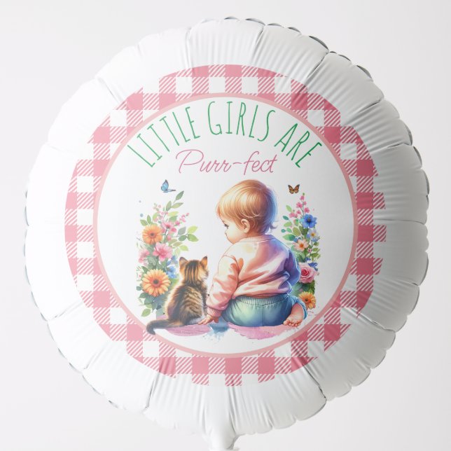 Baby Girl and Kitten |  Baby Shower Balloon (Front)