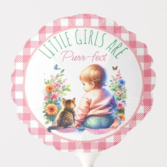 Baby Girl and Kitten |  Baby Shower Balloon (Front)