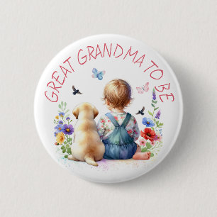 Baby Girl and Puppy Baby Shower Great Grandma Button