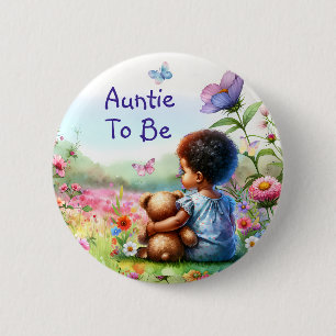 Baby Girl and Teddy Bear Baby Shower Auntie To Be Button