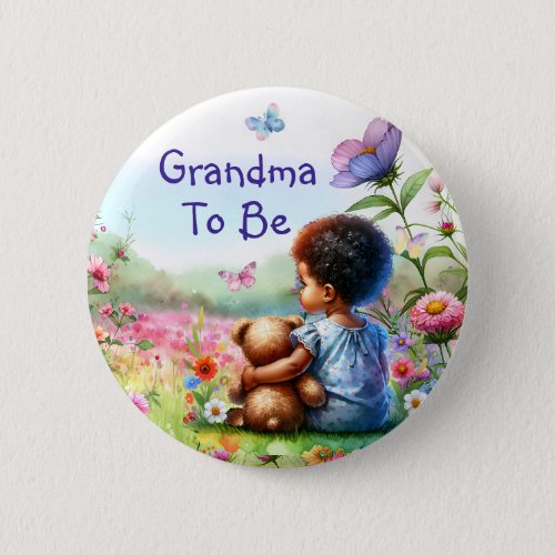 Baby Girl and Teddy Bear Baby Shower Grandma To Be Button