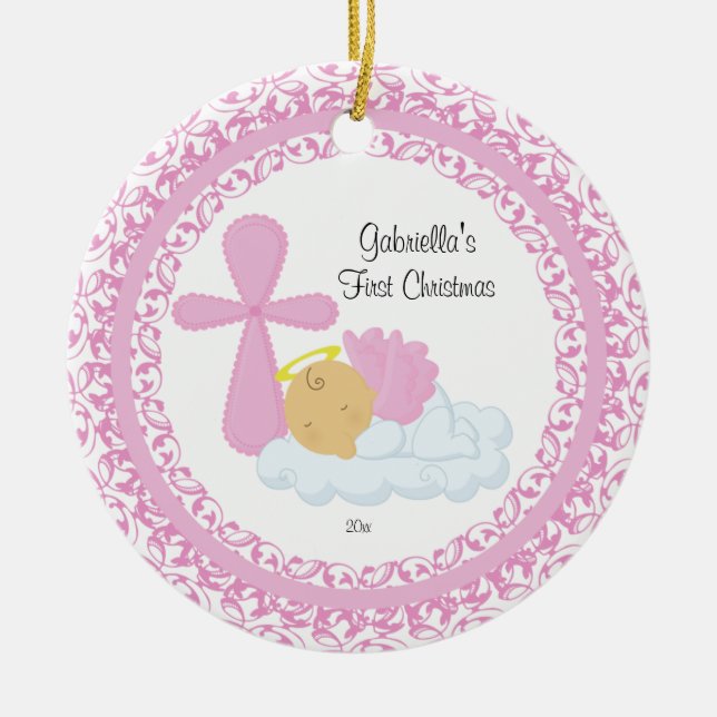 Baby Girl Angel Baby's First Christmas Ornament (Front)