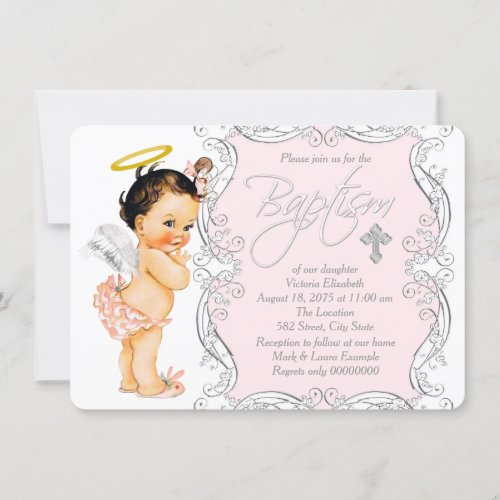 Baby Girl Angel Baptism Invitation