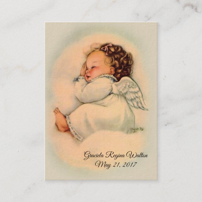Baby Girl Angel Baptismal Remembrance Holy Card (Front)