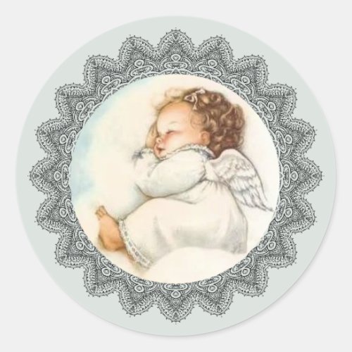 Baby Girl Angel sleeping on a Cloud Classic Round Sticker