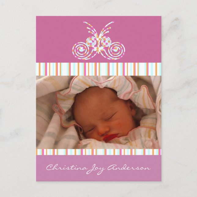 Baby Girl Announcement - Butterflies (Front)
