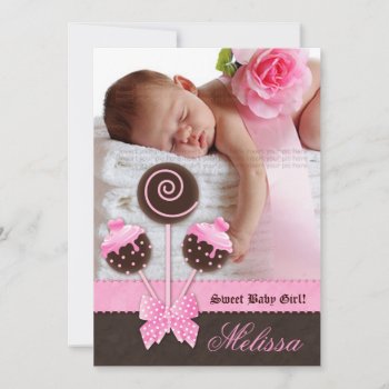 Baby Girl Announcement Invite Cake Pops Pink V by BabyDelights at Zazzle