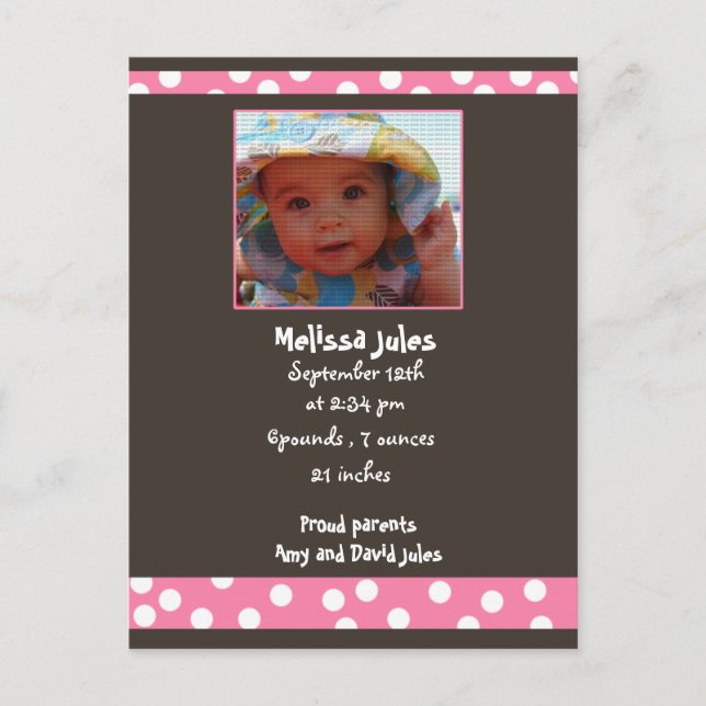 baby girl announcement  photo card (Front)
