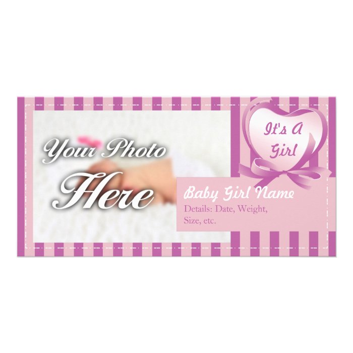 Baby Girl Announcement Photo Card Template