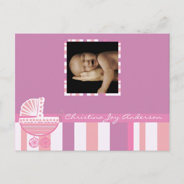 Baby Girl Announcement - Pink Baby Buggy (Front)