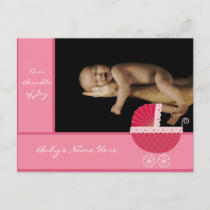 Baby Girl Announcement - Pink Baby Buggy