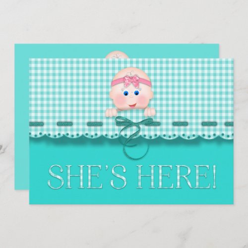 Baby Girl Announcement She Here Baby Face Teal