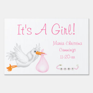 Baby Girl Announcement Yard Sign