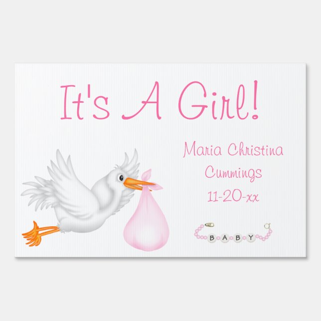 Baby Girl Announcement Yard Sign (Front)
