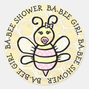 Baby Girl Ba-Bee Shower Classic Round Sticker