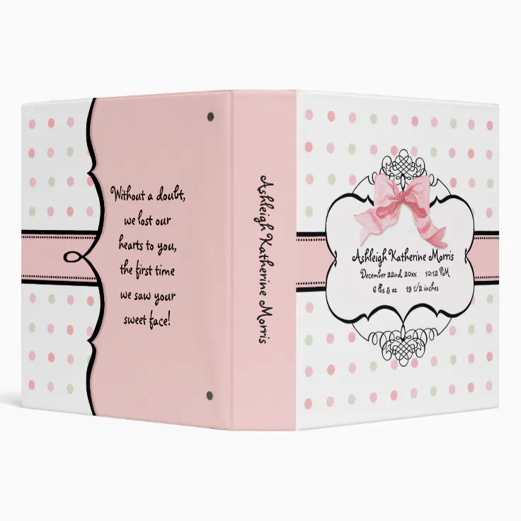 Baby Girl Baby Book Binder French Bow Dot Swirl Zazzle