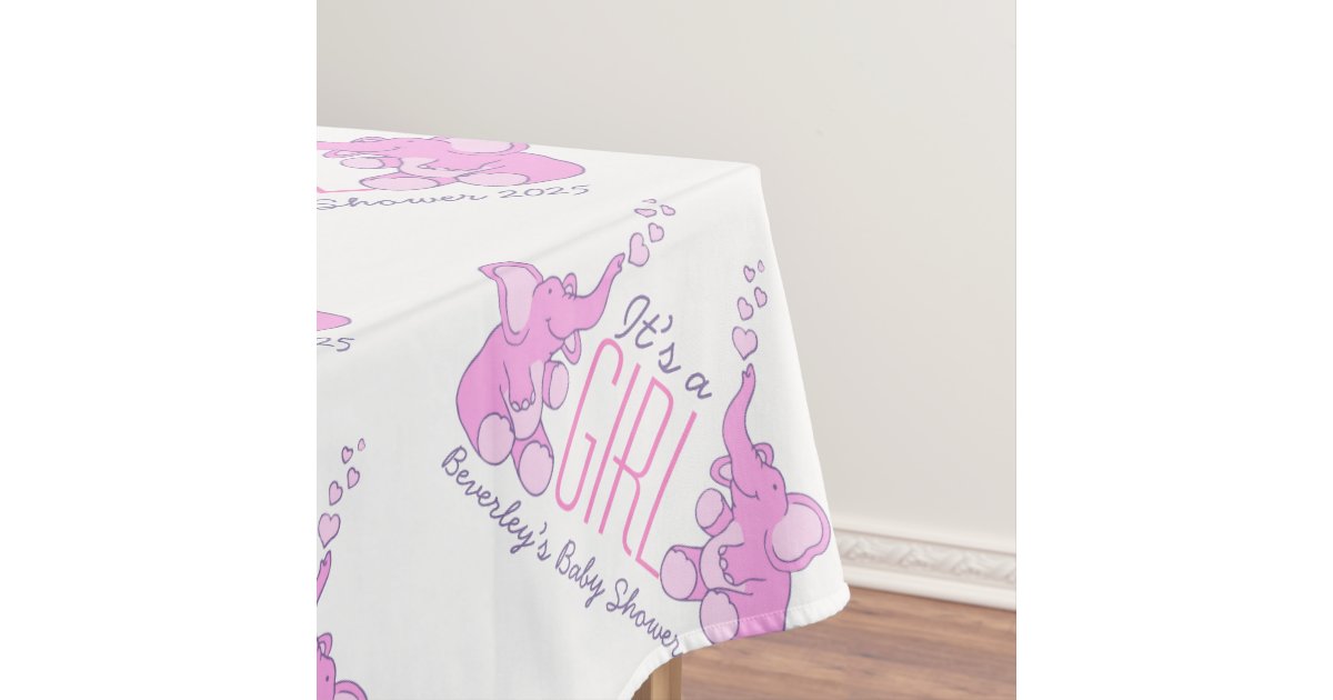 Baby Girl Baby Shower Elephant Tablecloth Zazzle Com