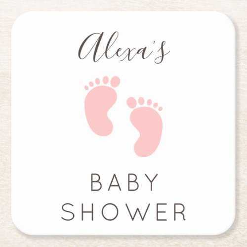 Baby Girl  Baby Shower Favor Square Paper Coaster