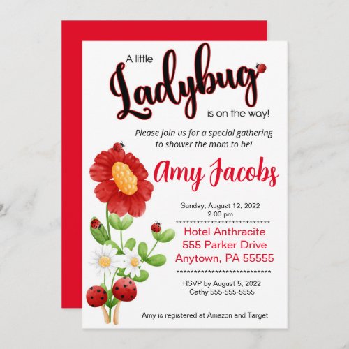 Baby girl baby shower invitation ladybug invite