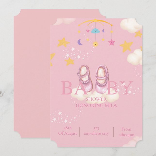 baby girl baby shower invitations,digital download invitation (Front/Back)