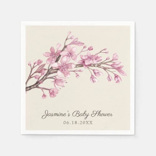 Baby Girl Baby Shower Pink Floral Cherry Blossom Napkins