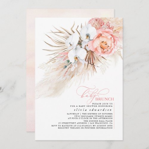 Baby Girl Baby Shower Pink Floral Pampas Grass Invitation