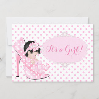 Baby Girl Baby Shower Pink White Polka Dots C Invitation
