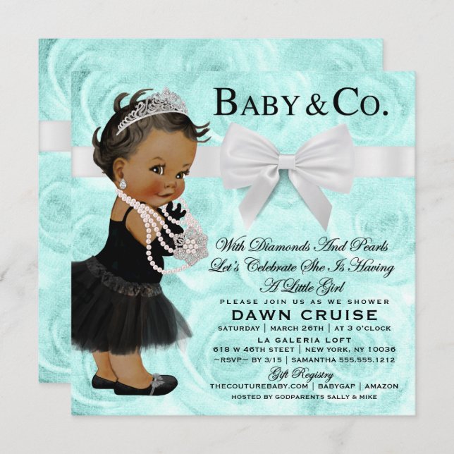 Baby Girl Baby Shower Turquoise Blue Invitation (Front/Back)
