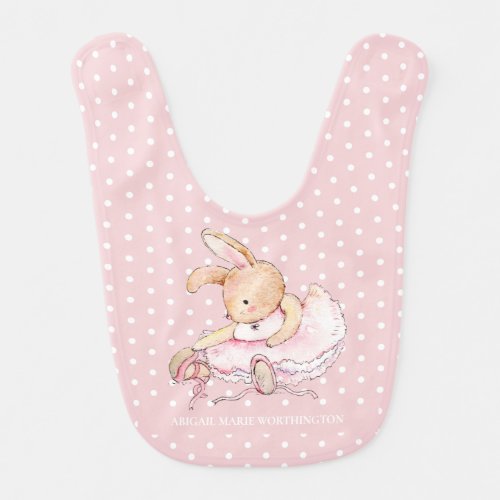 Baby Girl Ballerina Bunny Rabbit Pink Tutu Dots Baby Bib