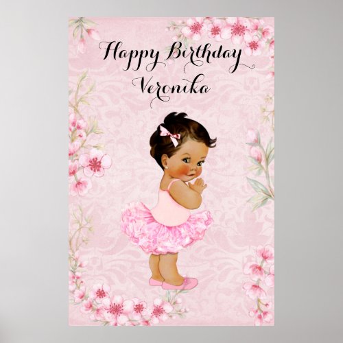 Baby Girl Ballerina Pink Flowers Poster