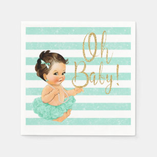 Baby Girl Ballerina Tutu Mint Stripe Gold Glitter Paper Napkins