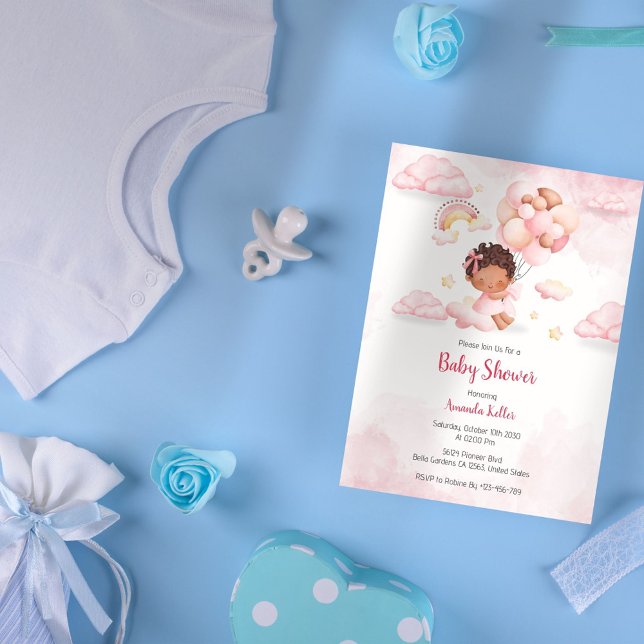 Baby Girl Balloon Cloud Baby Shower Invitation (Creator Uploaded)