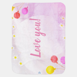 Baby Girl Balloon & Daisies Watercolor Baby Shower Baby Blanket