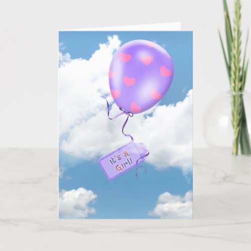 Baby Girl Balloon in Clouds Announcement