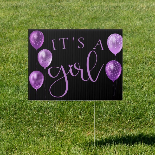 Baby Girl Balloons | Purple It's a Girl Cute Quote Sign (Insitu)