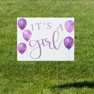 Baby Girl Balloons Purple It's a Girl Cute Quote Sign