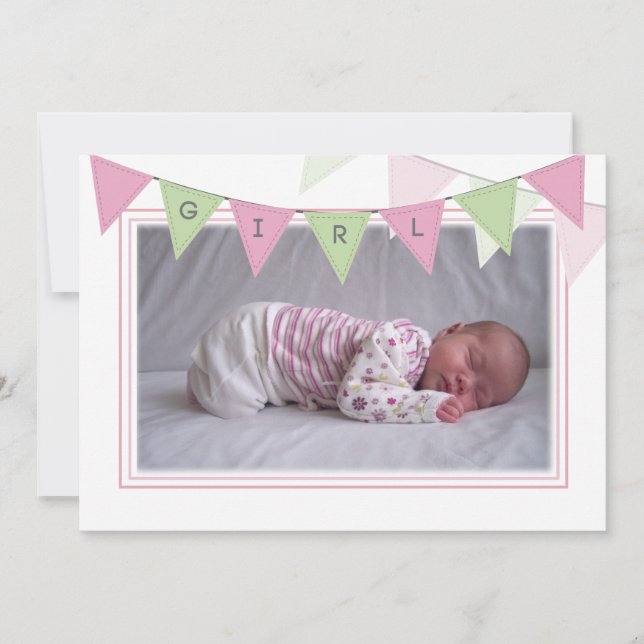 Baby Girl Banner Flags Birth Photo Announcement (Front)