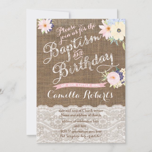 baby girl Baptism and Birthday invitations (Front)