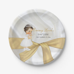 Baby Girl Baptism Christening Communion Gold Paper Plates
